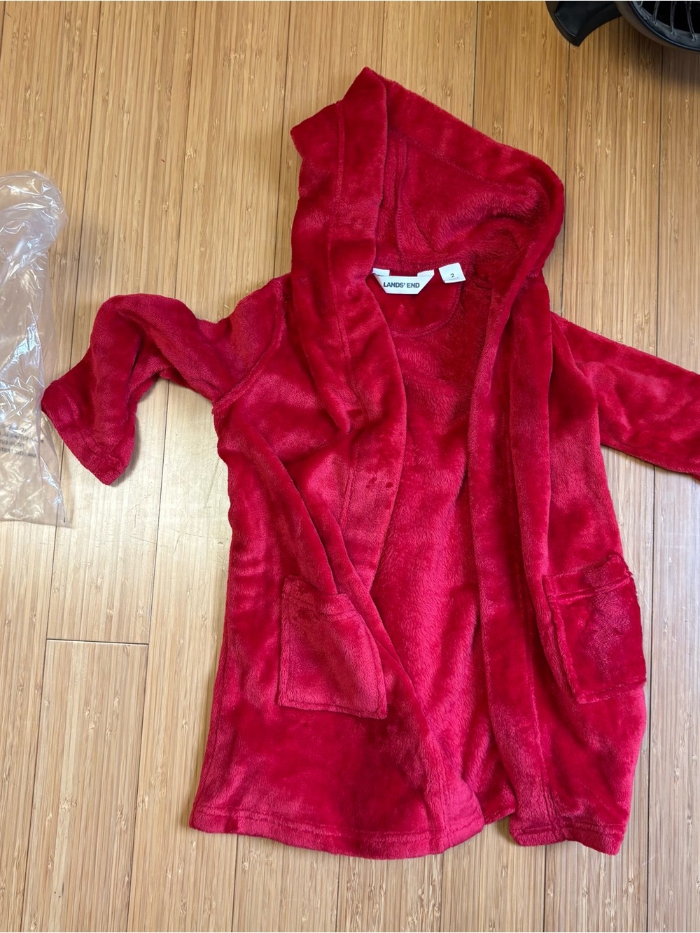 Lands' End Bright Red Plush Hooded Robe